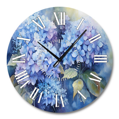 Horloge murale à hortensias bleus
