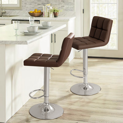 Swivel Upholstered Faux Leather Adjustable Height Counter Stool with Steel Frame