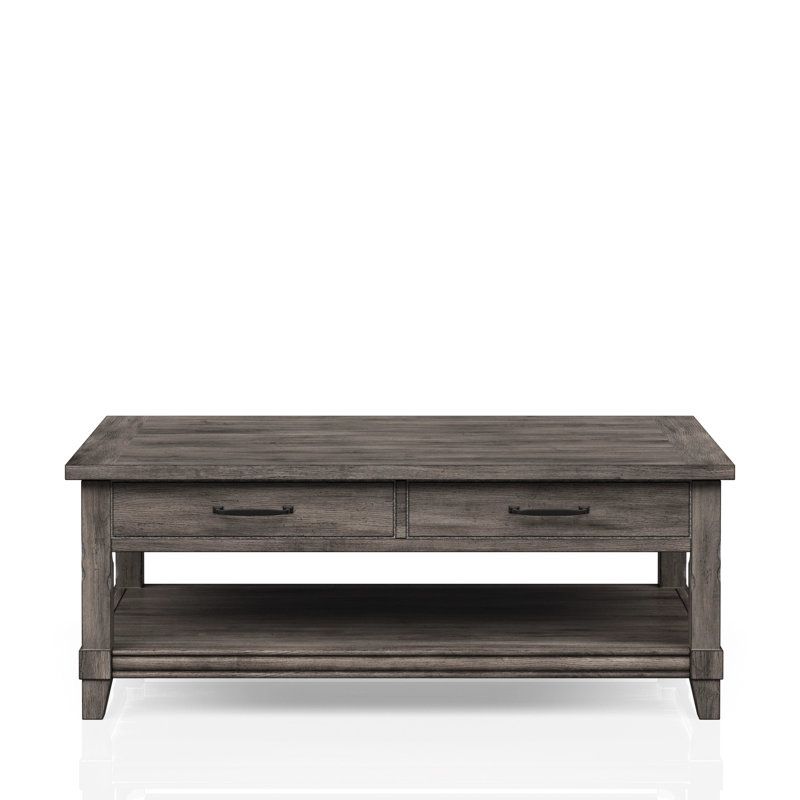 Table de cocktail à plateau relevable gris rustique avec tablette de rangement en bois massif et tablette, gris, 48,65 po Long