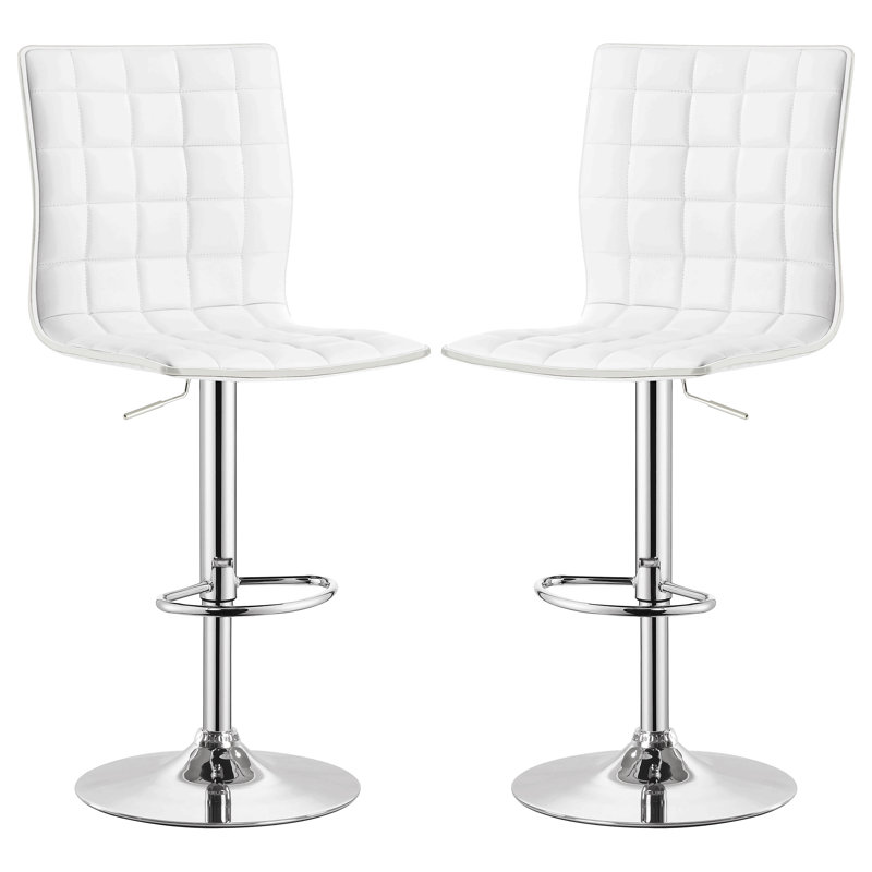 White Upholstered Adjustable Bar Stool (Set Of 2), White