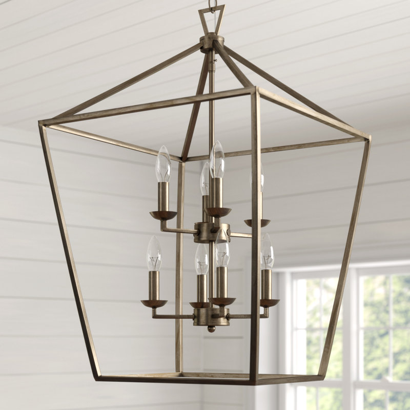 Hertford 8 - Light Dimmable Lantern Geometric Chandelier, Antique Silver Leaf, 29.5" H x 19" W x 19" D 