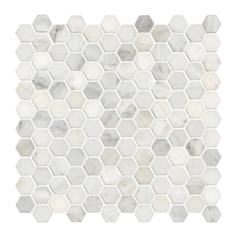 MSI Arabsecato Carrara 1" Hexagon 12 in. x 12 in. Honed Marble Mosaic Floor and Wall Tile, Arabsecato Carrara
