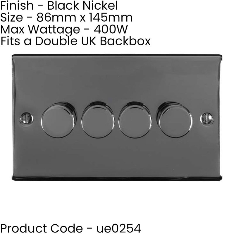 2 PACK 4 Gang 400W 2 Way Rotary Dimmer Switch CHROME Light Dimming Plate, Satin Black, Black