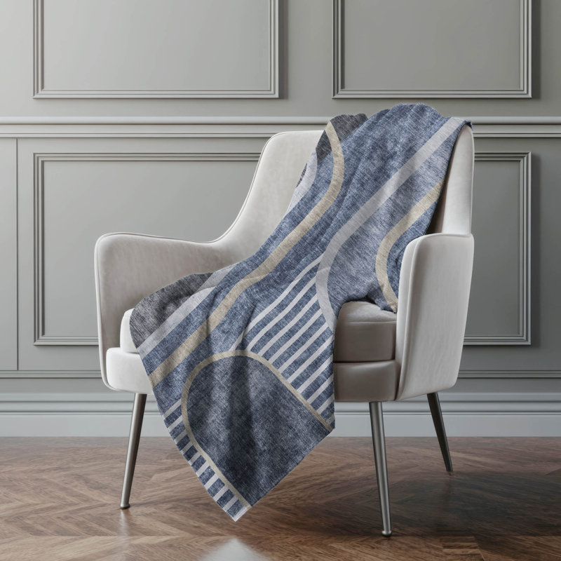 Jeté Art déco en sherpa Addison, Bleu marine géométrique 1
