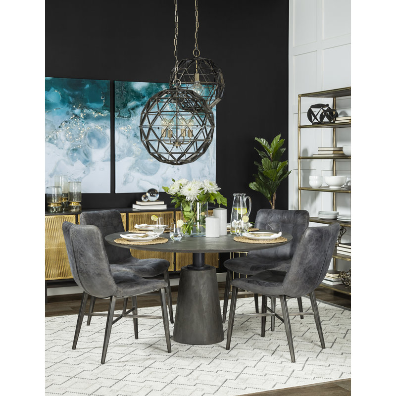 Thelma Round Solid Wood Top Dining Table, Dark Brown/Black