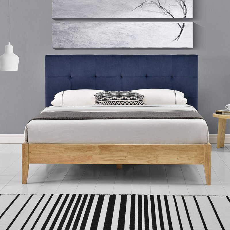 Spence Upholstered Bed with Mattress, Navy Blue, Entry Level Mattress, Kingsize (5')