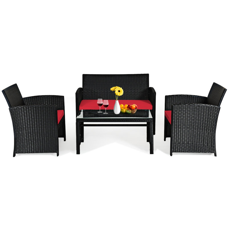 Bizzle Wicker 4 - Person Patio Conversation Set with Cushions