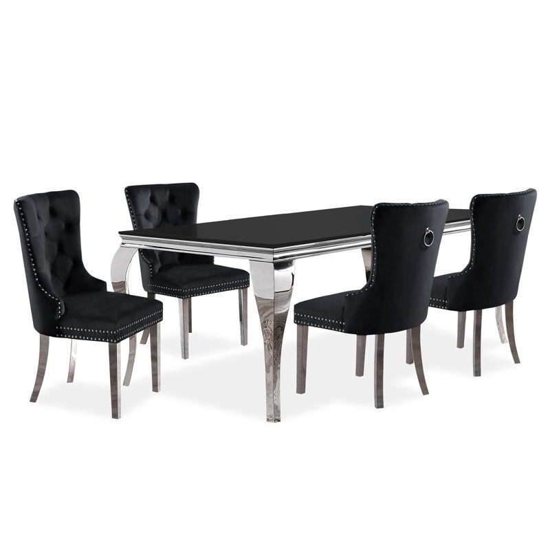 Rummel 4 - Person Four Leg Dining Set, White, Black