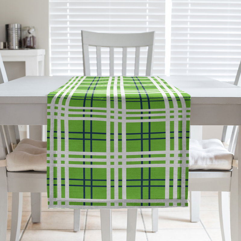 Paid Polyester Table Runner, Action Green/College Navy/White, 72" L x 16" W