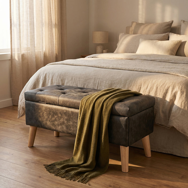 Banc de rangement avec repose-pieds et plateau de rangement intégré, repose-pieds carré avec rangement, Noir, Noir