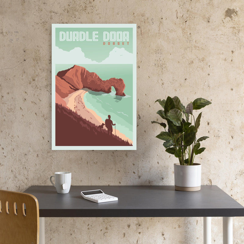 Durdle Door Coastal Hike Abstract Dog Coastal Wall Art Print by Retrodrome - Wrapped Canvas Print, 45.72cm H x 30.48cm W