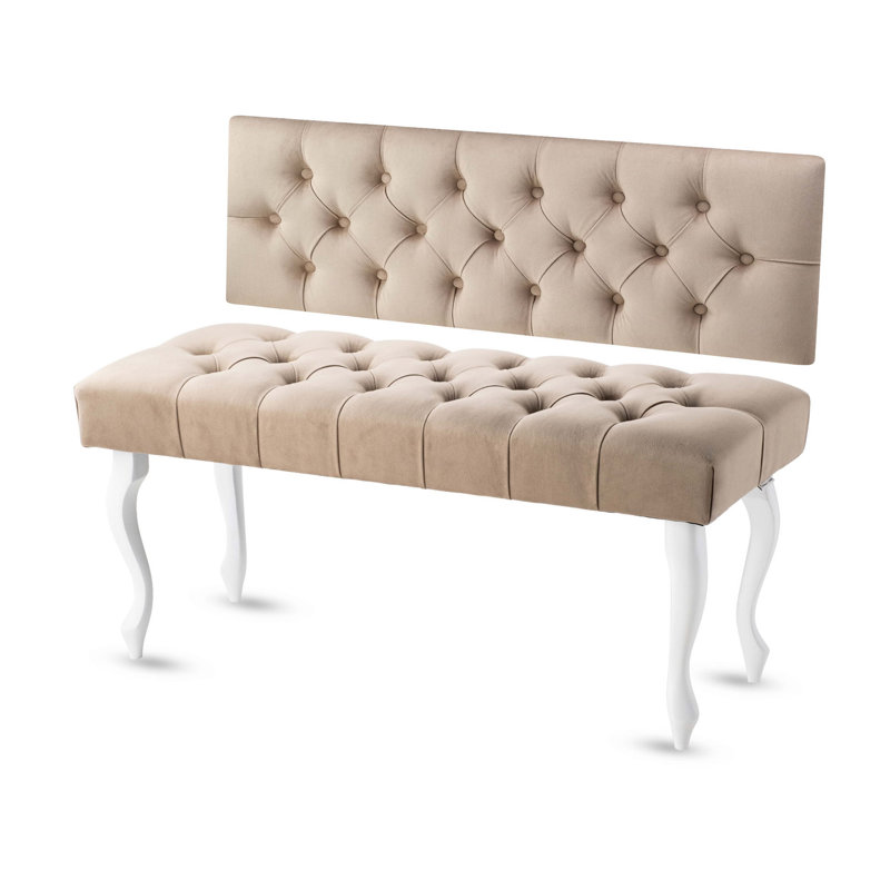 Jerez Velvet Upholstered Bench, H40 x W100 x D30cm, Latte/White