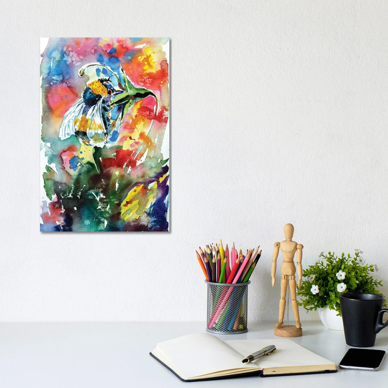 Bee With Flower by Anna Brigitta Kovacs - Wrapped Canvas Print, 20.32 cm H x 30.48 cm W
