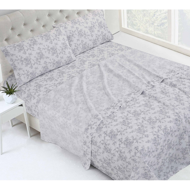 Swift Home High Quality Printed Microfibre Sheet Set, Purple Floral, Full Sheet Set with 2 Pillowcases