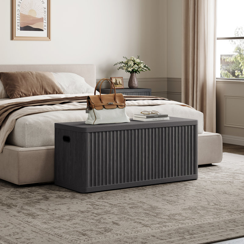 Cesiro 40.2"Modern Wood Bench, Multi-Functional With Hidden Storage, Dark Gray Alder, Individual