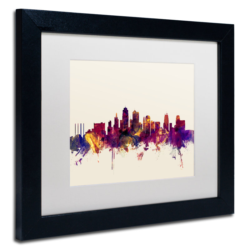 « kansas city horizon » par michael tompsett, impression sur toile encadrée, H 11 po x l 14 po x P 0,5 po, Blanc mat