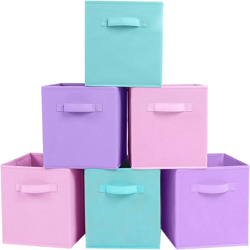 Ebern Designs Fabric Bin, Blue/Pink/Purple