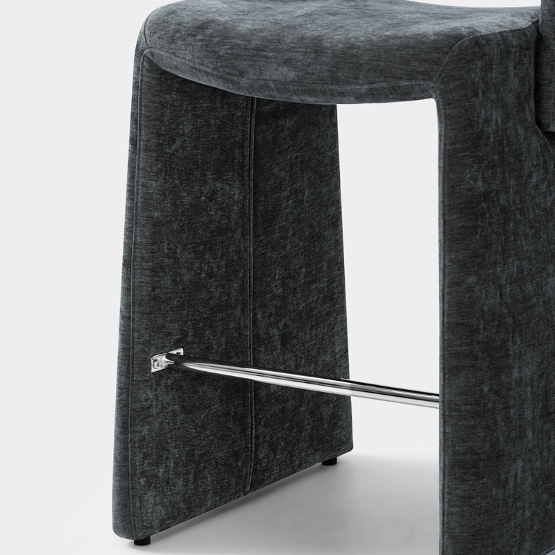Tabouret de comptoir moderne 26,5 po entièrement revêtu de chenille, Gris