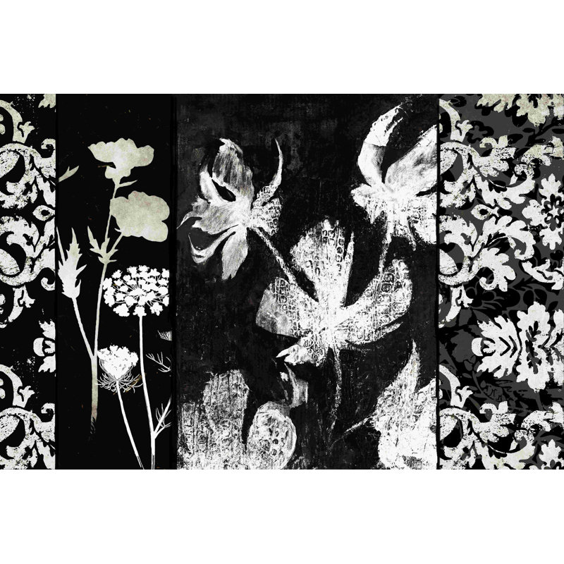«Black and White Distress Floral», impression sur toile tendue, H 8 po x l 12 po