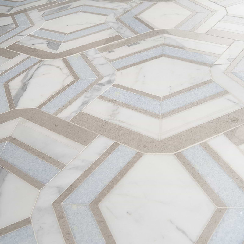 Mezzo 11x18 Polished Calacatta Marble Mosaic Tile, Dolce Polished