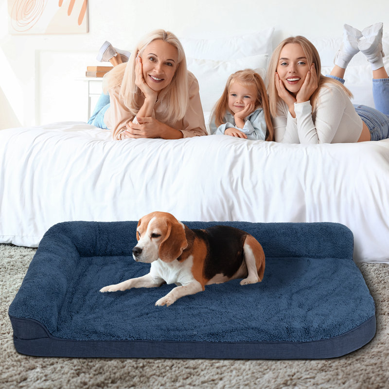 Lit pour chien en forme de L, H 3,5 po x l 41 po x P 29 po, Marine