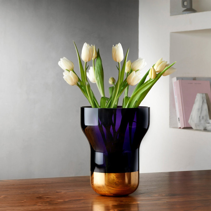 Contour Handmade Lead Free Crystal Table Vase, 9.84" H x 7.87" W x 7.87" D, Purple/Gold