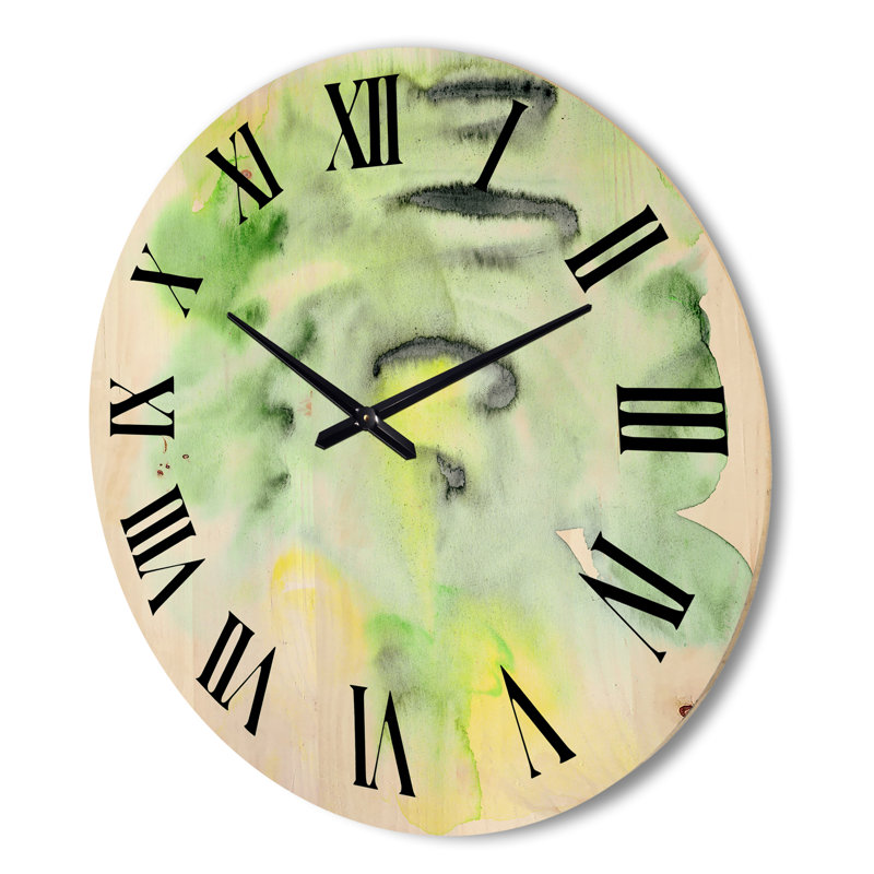 Horloge murale abstraite étang vert et jaune, Grand