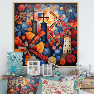 Folk Art Wind Turbines Village I - Wind Turbines Wall Art