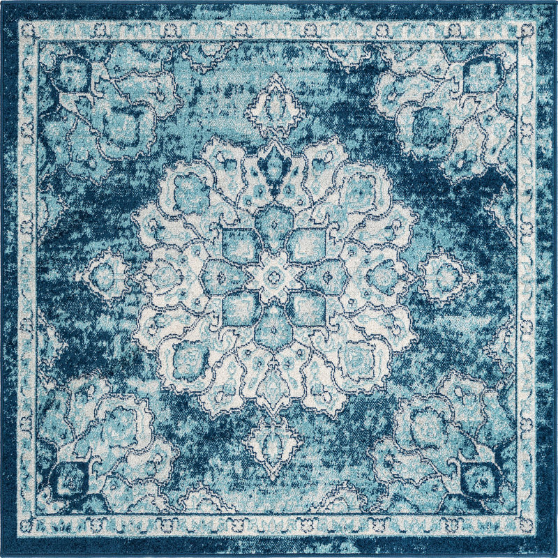 Tapis traditionnel de couleur bleu marine Mirveta, Carré 5 pi