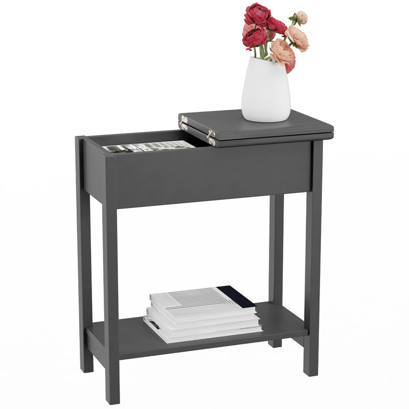 Verrill Flip Top Console Table – 2 Piece Living Room End Tables with Hidden Hinged Storage Compartment and Lower Shelf, Grey