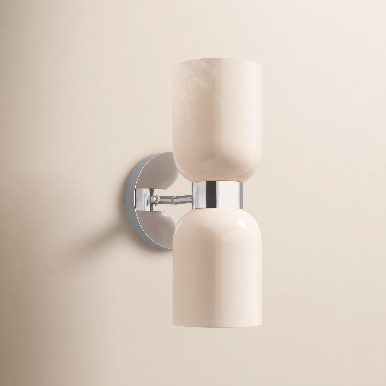 2-Light Dimmable Armed Sconce, Polished Chrome, Cream