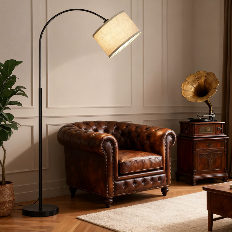 Modern Arc Floor Lamp With Foot Dimmer, Adjustable Reading Light With 9W LED Bulb, Tall Standing Lamp For Living Room And Bedroom
