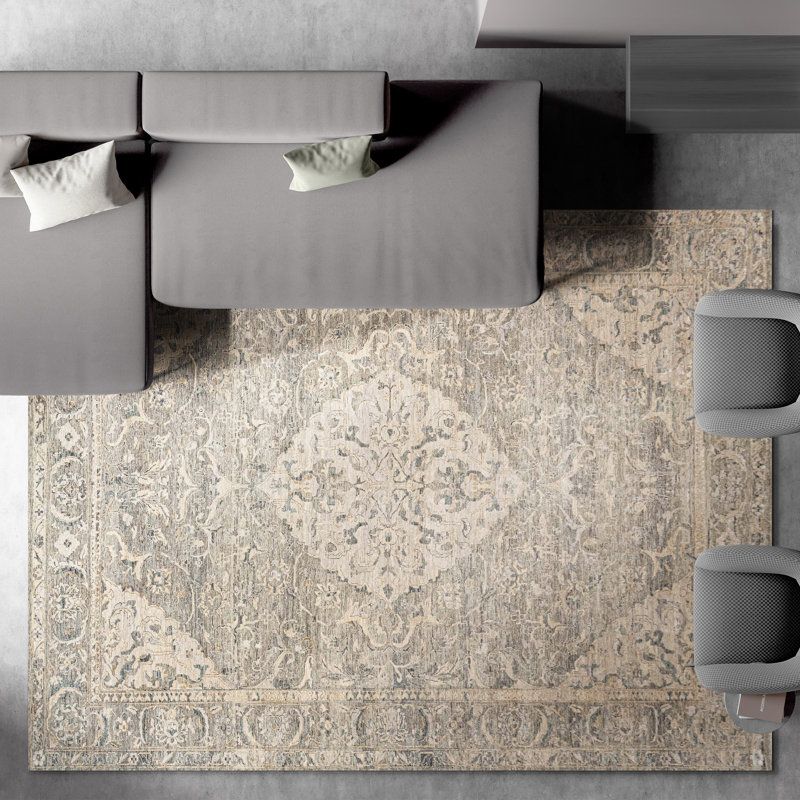 Hand Knotted Oriental Area Rug in Gold/Gray/Beige, Rectangle 5' x 8'