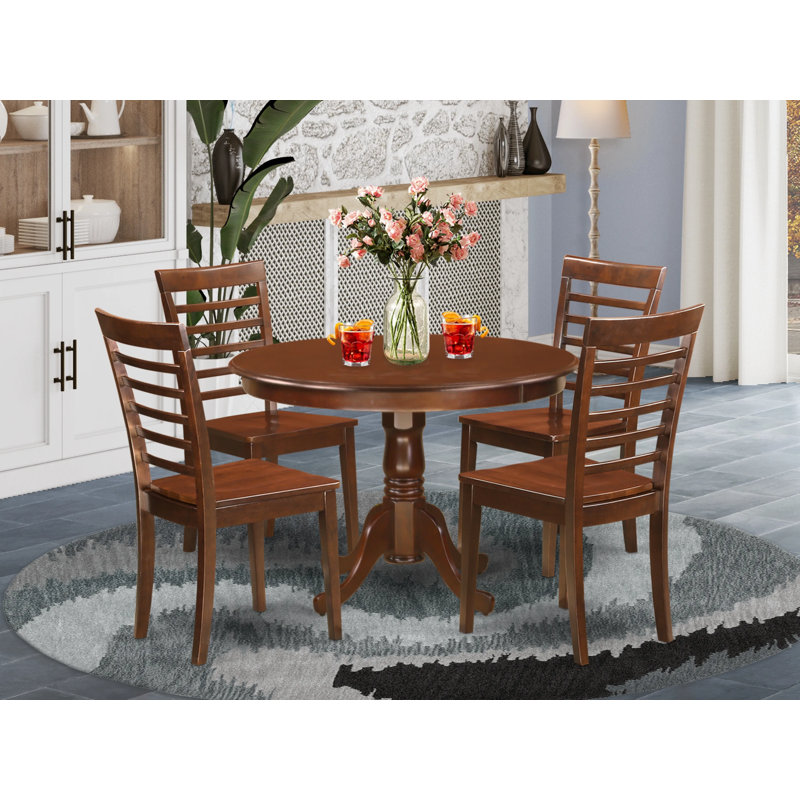 5 Piece Dining Room Furniture Set Includes a Round Kitchen Table with Pedestal and 4 Dining Chairs, Mahogany