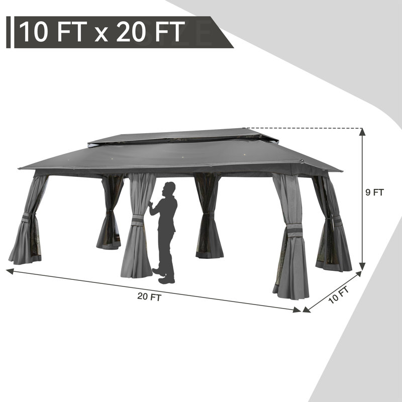  20 pi L 10 pi. D Pavillon de jardin d'extérieur en métal robuste, Gris