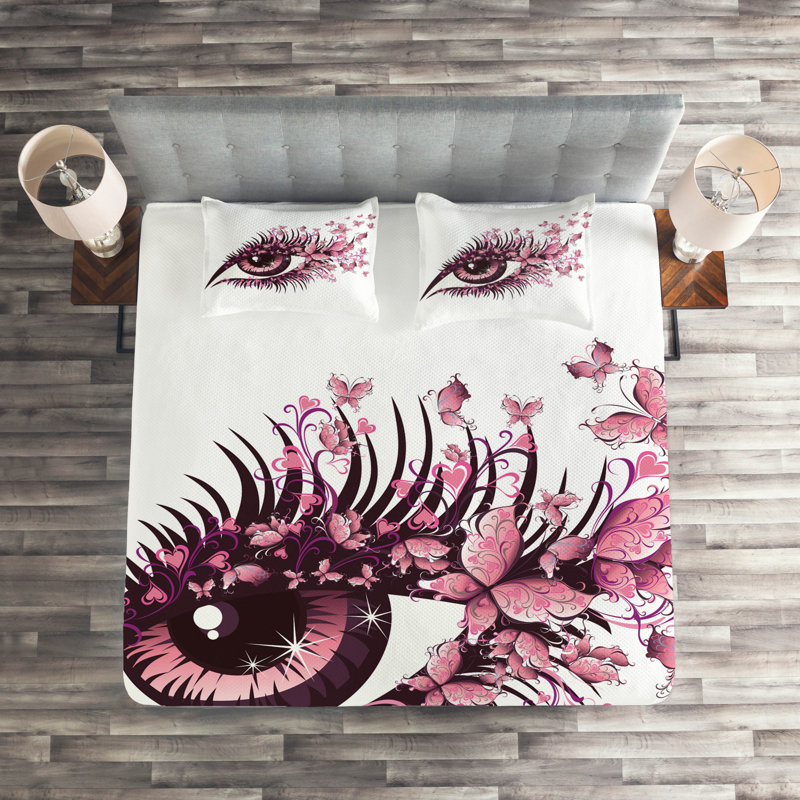 Butterflies Floral Coverlet, King Bedspread + 2 Shams