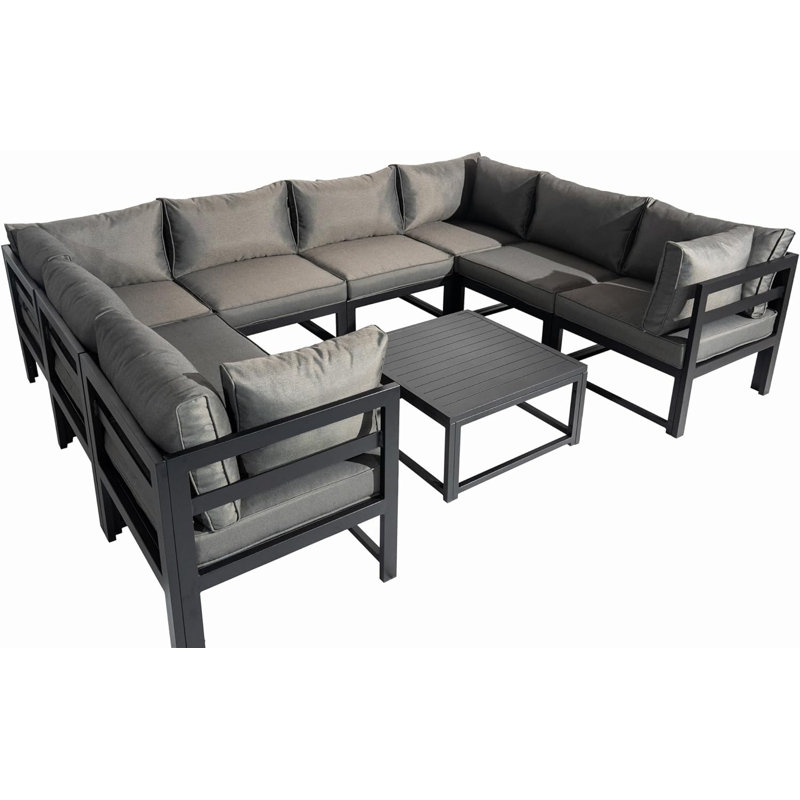 Ensemble de canapé de patio 5 pièces en aluminium avec table basse gris, 8