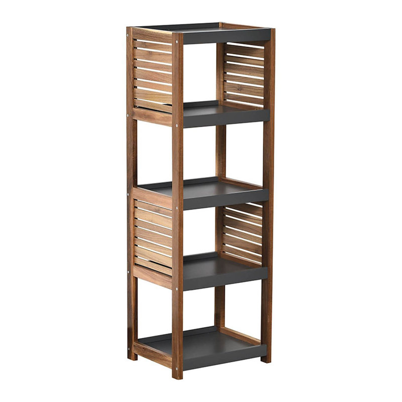Gray Acacia Wood Adjustable Over-the-Toilet Storage Tower