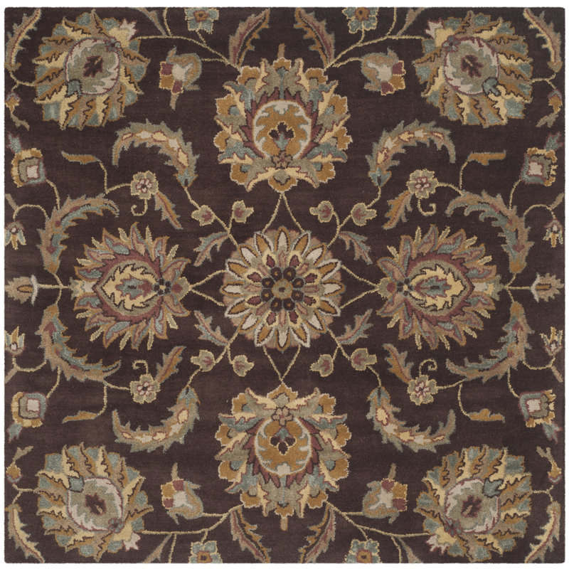 Tressler Hand Tufted Wool/Cotton/Latex Floral Rug in Brown/Gold, Square 6'
