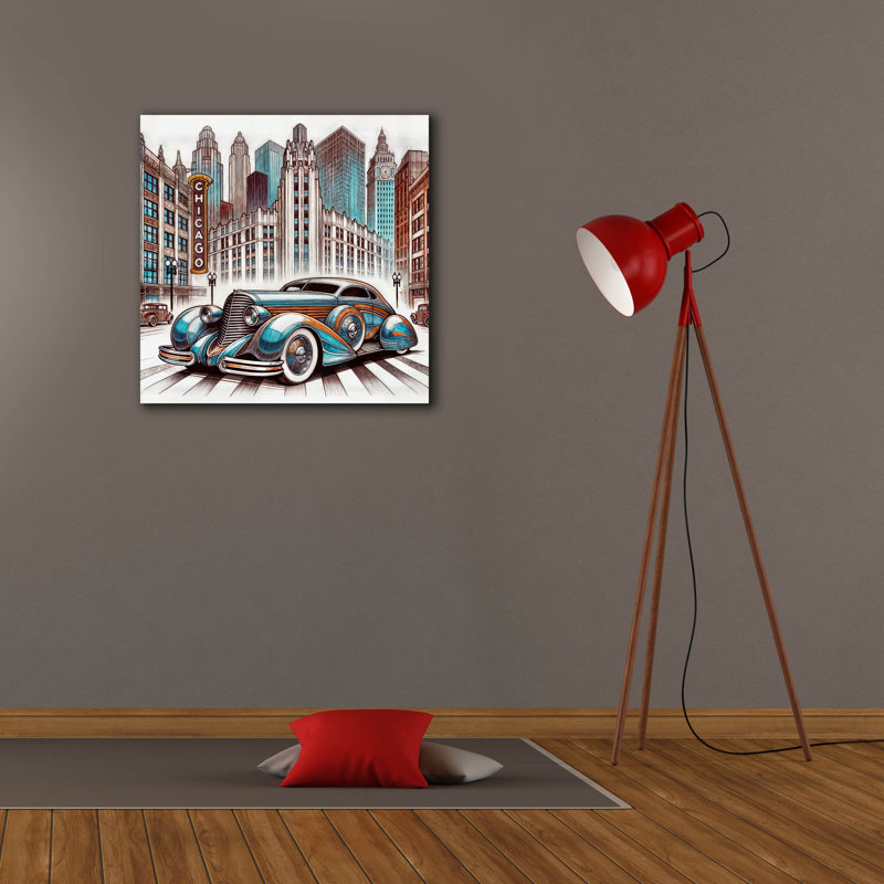 «Chicago Art Deco Car» par Rey Klimt, art mural sur toile, H 26 po x l 26 po