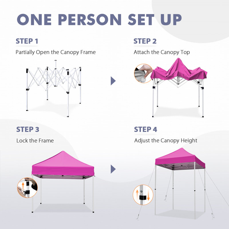 5 Ft. W x 5 Ft. D Outdoor Pop Up Steel Canopy Portable Tent, Pink