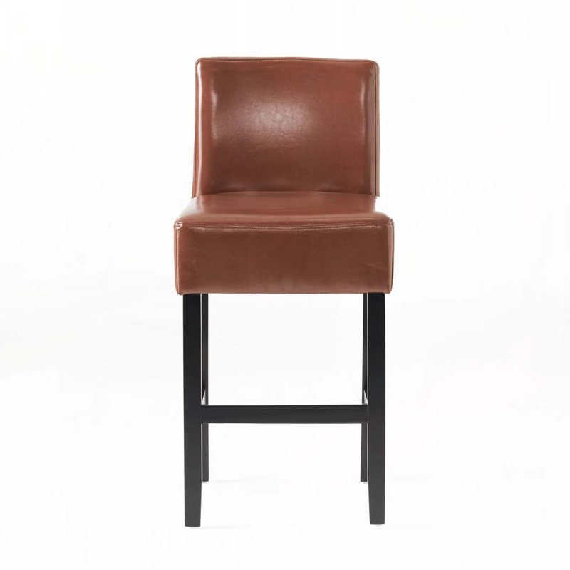 Tabourets de bar rembourrés en cuir avec base en bois