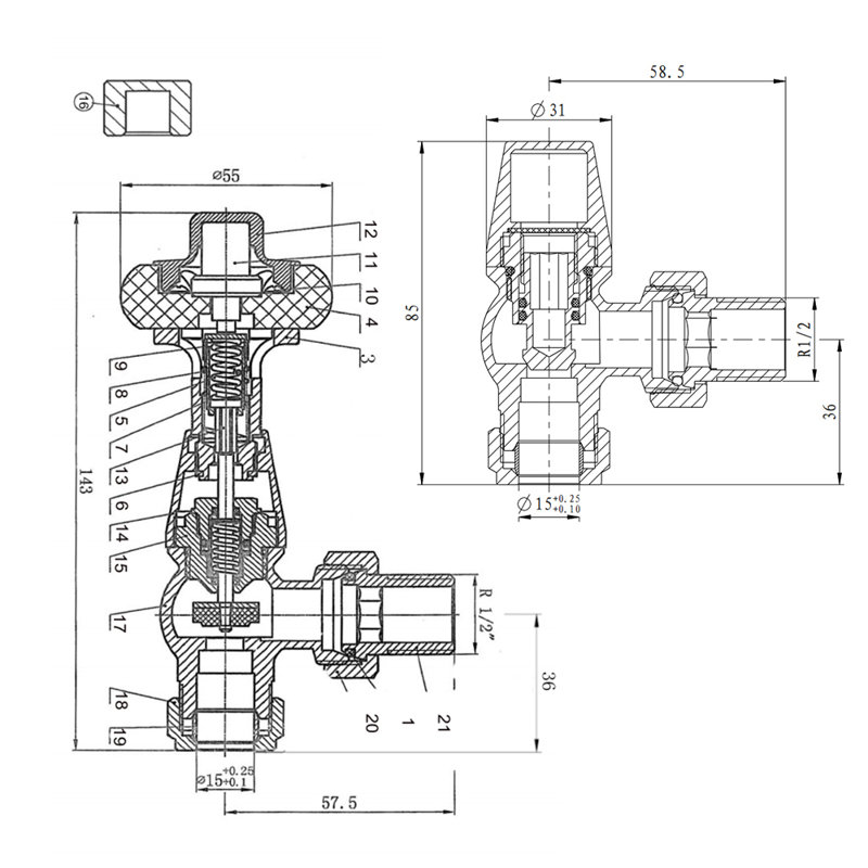 Traditional TRV Thermostatic Radiator Valves, Polished Brass