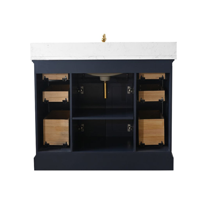 Ensemble de meuble-lavabo simple 42 po Currahee, Bleu indigo / or brossé