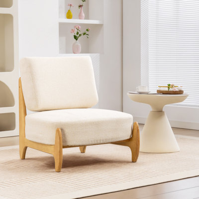 Chaise d'appoint, chaise de chambre à coucher avec siège large, structure en bois, crème