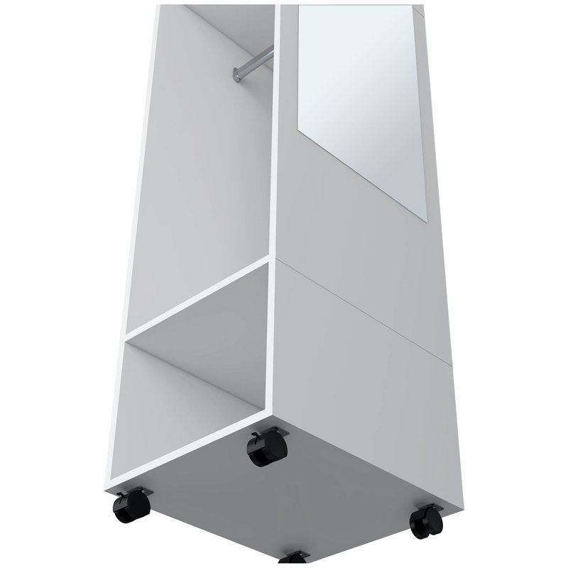 3-Shelf Wardrobe with Mirror and Open Storage, White