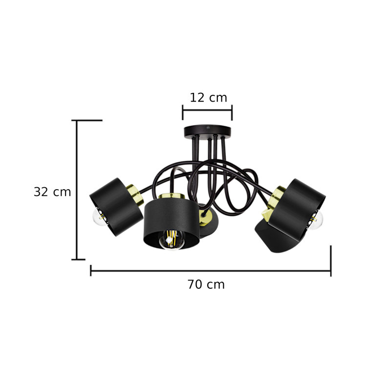 Bavory Flush Mount, Black/Gold, Black