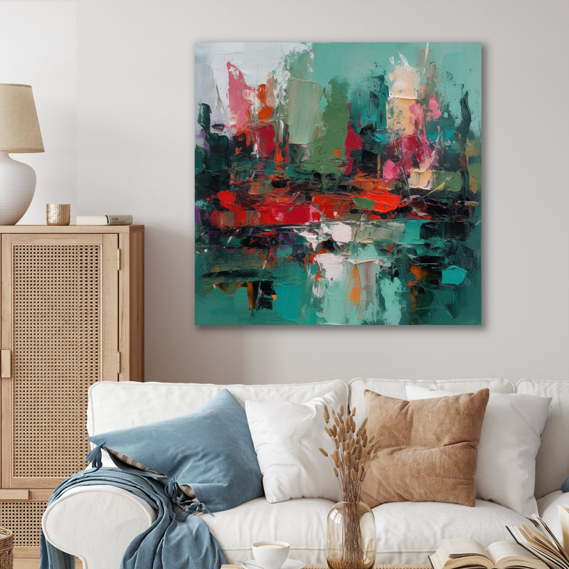 Textures rouges et vertes de l'esprit II sur toile, 36" H x 36" W, Toile tendue