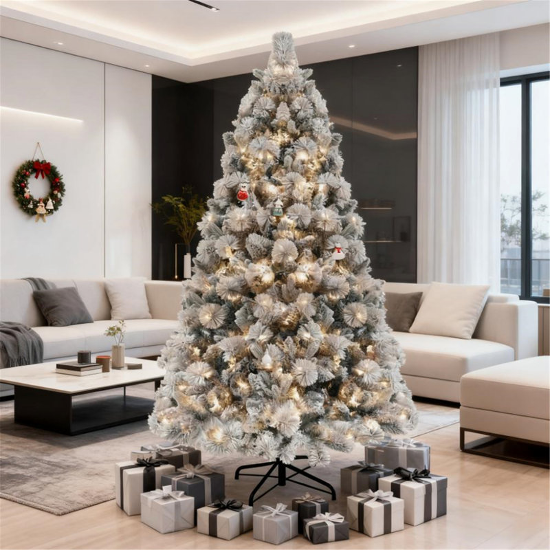 Arbre de Noël, arbre de Noël artificiel avec lumières claires, pointes, support en métal pour les Fêtes, H 6,4 pi