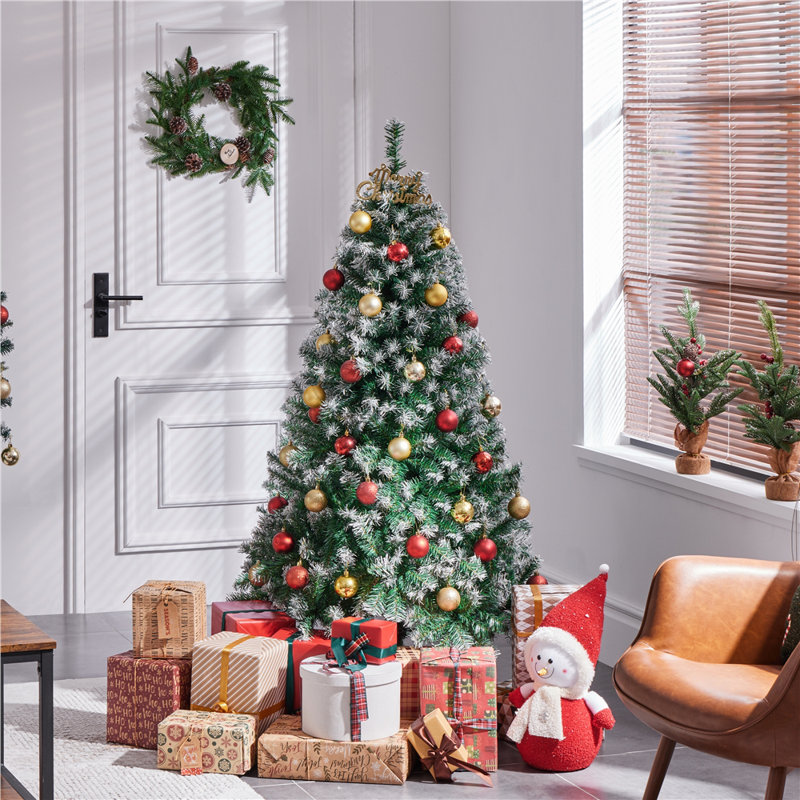 Green Spruce Flocked/Frosted Christmas Tree, 5 ft